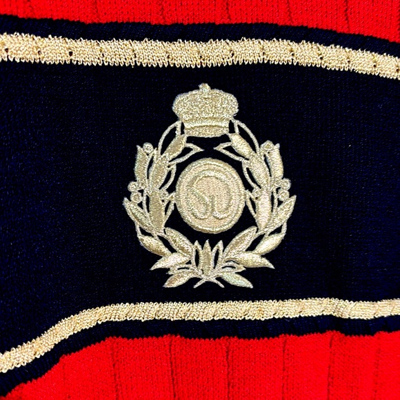 St. John Collection vintage red, navy and gold Santana knit sweater - Picture 4 of 7